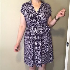 Liz Claiborne purple and white faux wrap dress